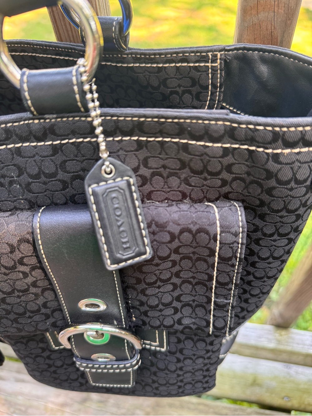 Coach Black VTG Y2K Signature Jacquard fabric & leather Tote, Satchel BAG - Picture 5 of 13